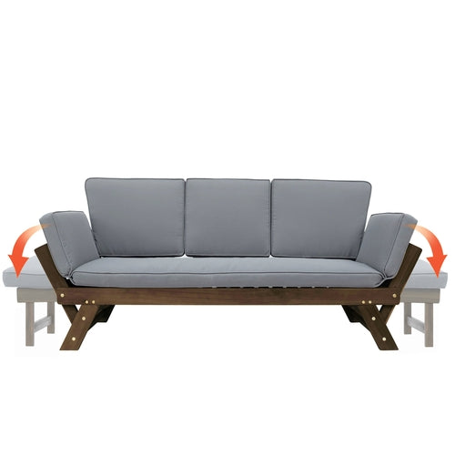 Outdoor Adjustable Patio Wooden Daybed Sofa Chaise Lounge with