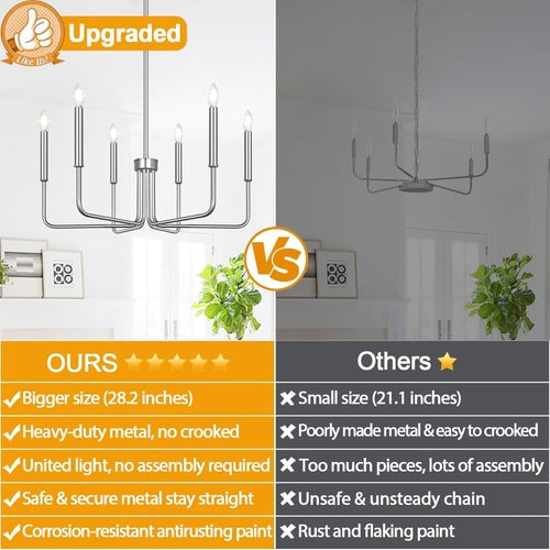 6 Light Brushed Nickel Farmhouse Chandelier For Dining Room