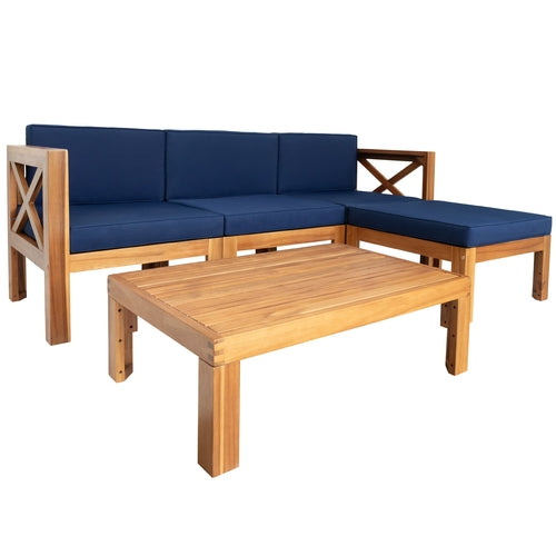 Outdoor Backyard Patio Wood 5-Piece Sectional Sofa Seating Group Set