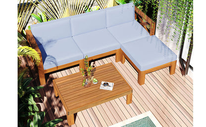 Outdoor Backyard Patio Wood 5-Piece Sectional Sofa Seating Group Set