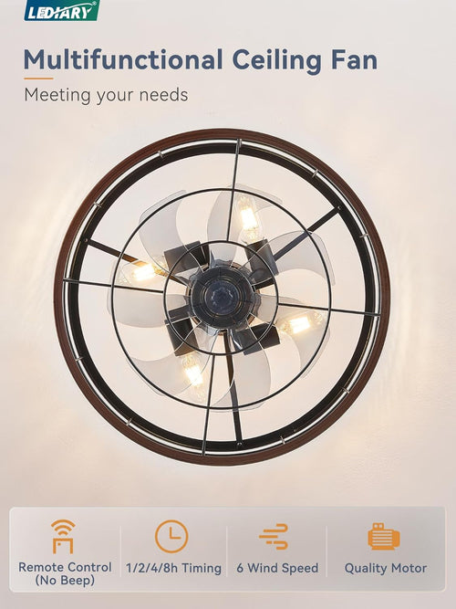 20 Inch Walnut Caged Fandelier Ceiling Fan With Light And Remote