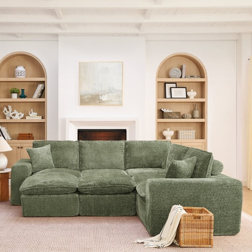 Modern Boucle L-Shaped Sectional Sofa with Two Moveable Ottomans,