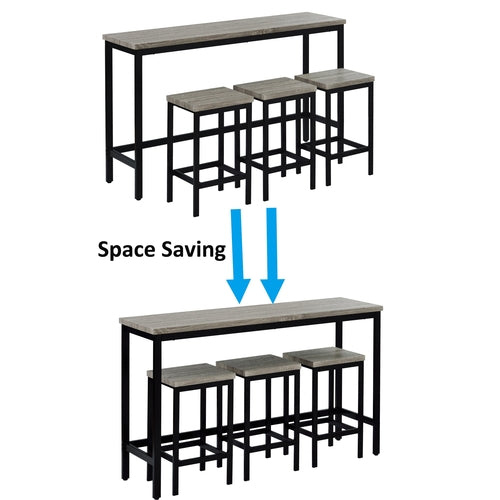Counter Height Extra Long Dining Table Set with 3 Stools Pub Kitchen