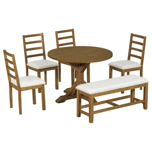 Farmhouse 6-Piece 60inch Extendable Pedestal Dining Table Set with
