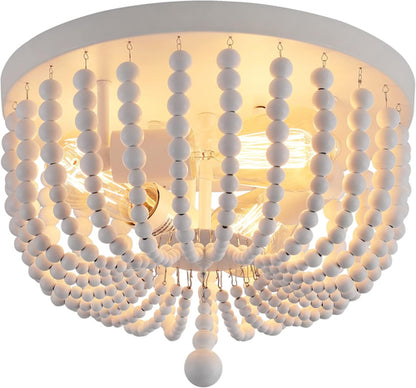 White Boho Beaded Flush Mount Ceiling Light 3 Lights