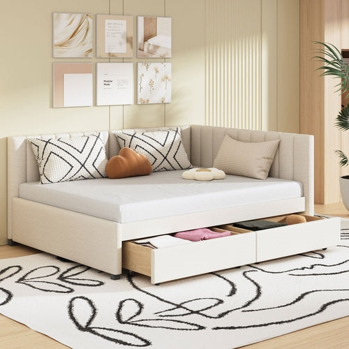 Upholstered Daybed with 2 Storage Drawers Sofa Bed Frame, Linen Fabric