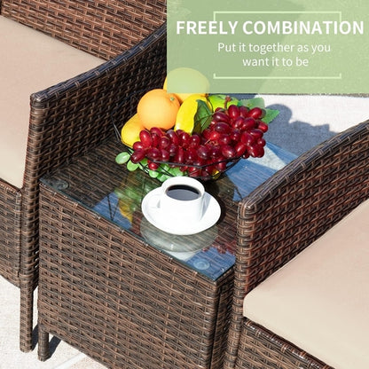 3 Piece Outdoor Rattan Furniture Set With Cushions And Glass Coffee