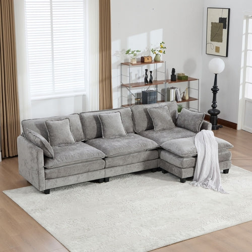 Cloud Sofa Modern Sectional Couch, Double Layer Upholstered Chenille