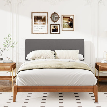 Full Size Solid Dry Bamboo Wood 12 Inch Platform Bed, with Gray Curved