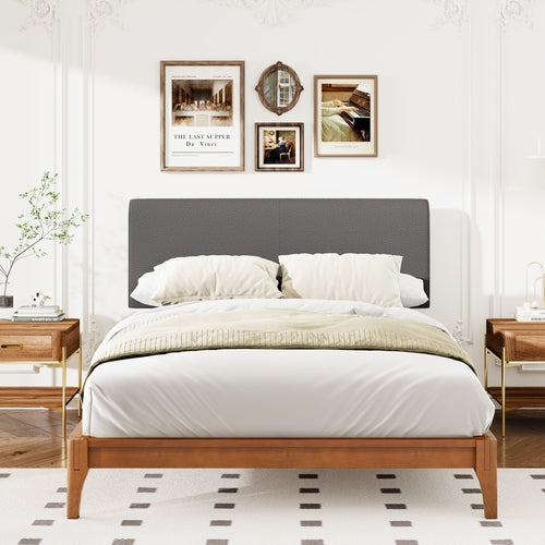 Platform Bed Brown Bamboo with Headboard for Bedroom or Guest Room
