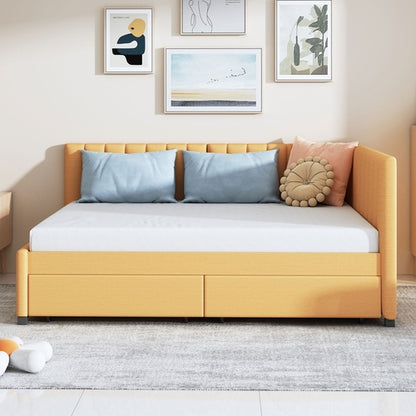 Full Size Upholstered Daybed with 2 Storage Drawers Sofa Bed Frame No