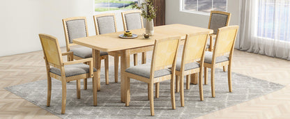 Rustic Extendable Dining Table Set with Removable Leaf, 6 Upholstered
