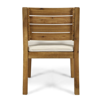 Outdoor Acacia Wood 7 Piece Dining Set with Cushions, Sandblasted