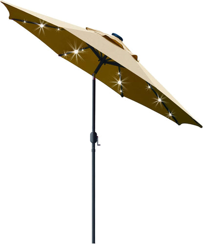 9 Ft Solar LED Lighted Patio Umbrella With Tilt And Crank Lift Light