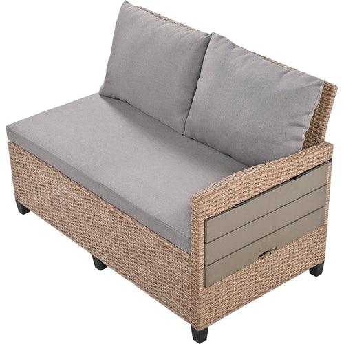 5-Piece Outdoor Patio Rattan Sofa Set, Sectional PE Wicker L-Shaped
