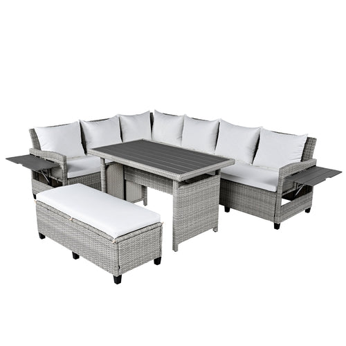 5-Piece Outdoor Patio Rattan Sofa Set, Sectional PE Wicker L-Shaped