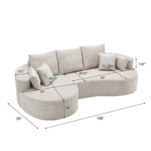 106" Curved Boucle Cloud Sectional Sofa with Chaise Lounge – 2-Piece