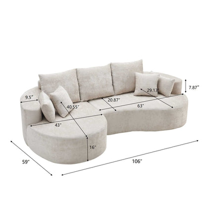 106" Curved Boucle Cloud Sectional Sofa with Chaise Lounge – 2-Piece