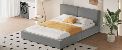 Queen Size Upholstered Platform Bed with Velvet Fabric, Grounded Bed