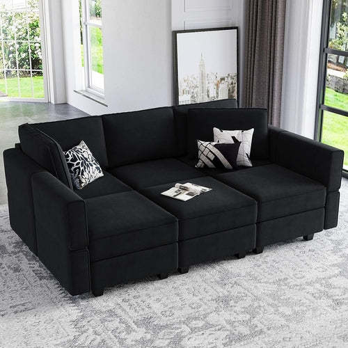 Modular Velvet Sectional Sofa With Chaise For Living Room