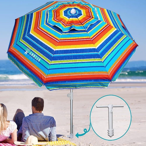 6.5Ft Durable Beach Umbrella With Sand Anchor UV Protected