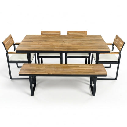 6-Piece Outdoor Dining Set, Acacia Wood, 1 Table with 4 Chairs & 1