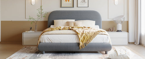 Teddy Fleece Upholstered Platform Bed with Thick Fabric, Solid Frame