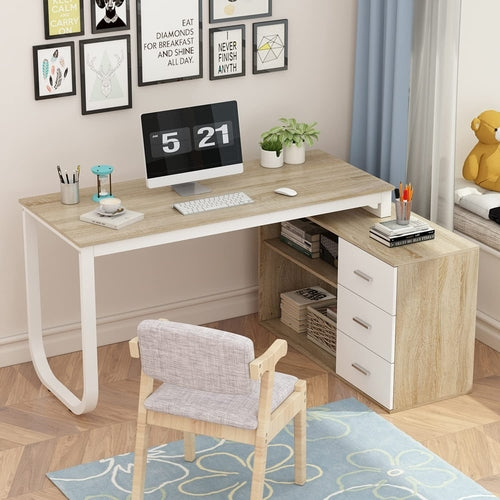 L Shaped Corner Desk Walnut With Large Workspace And Drawers