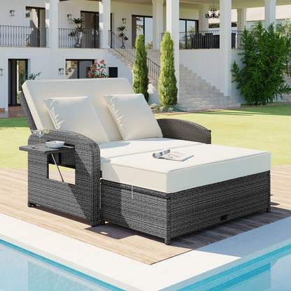 Outdoor Chaise Lounge Rattan White with Adjustable Design for Patio,