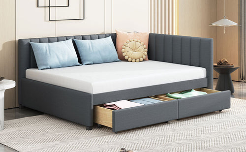 Upholstered Daybed with 2 Storage Drawers Sofa Bed Frame, Linen Fabric