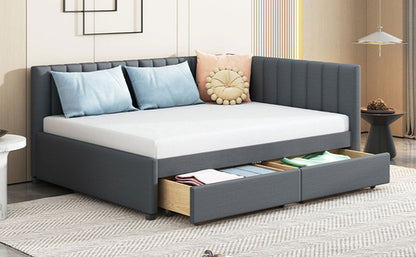 Upholstered Daybed with 2 Storage Drawers Sofa Bed Frame, Linen Fabric