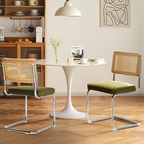 Rattan Dining Chairs Set of 2,Upholstered Mid-Century Modern Dining