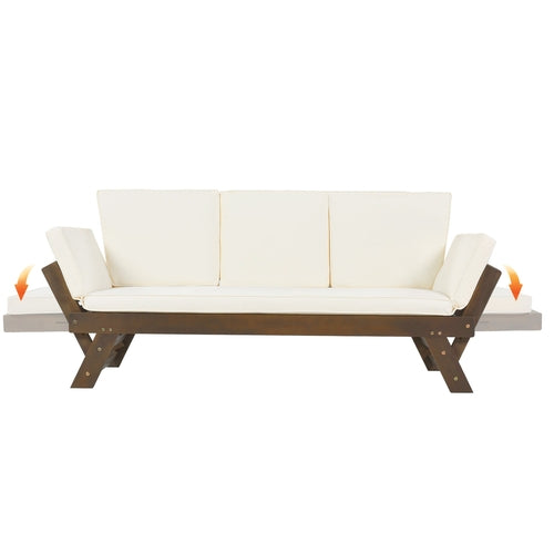 Outdoor Adjustable Patio Wooden Daybed Sofa Chaise Lounge with