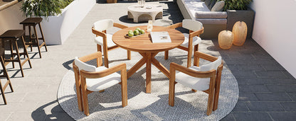 5-Piece Outdoor Acacia Wood Round Dining Set, Solid Wood Patio Table
