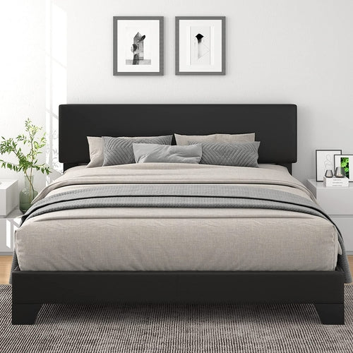King Size Upholstered Platform Bed Frame With Adjustable Headboard
