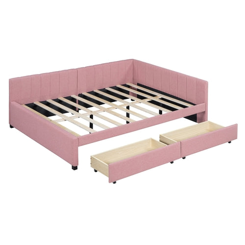 Upholstered Daybed with 2 Storage Drawers Sofa Bed Frame, Linen Fabric