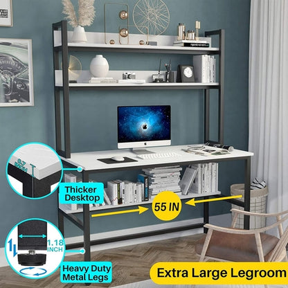 55 Inch Desk With Hutch And Bookshelf Open Shelves