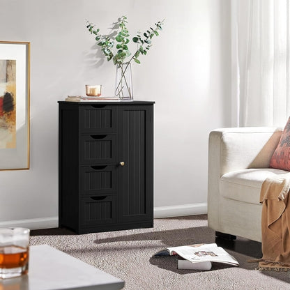 Wooden Bathroom Floor Storage Cabinet With 4 Drawers And Cupboard