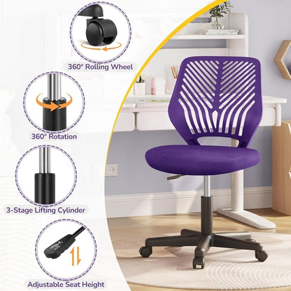 Students Cute Desk Chair Low-Back Armless Study Chair W/Lumbar Support