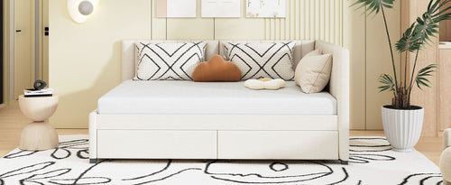 Full Size Upholstered Daybed with 2 Storage Drawers Sofa Bed Frame No