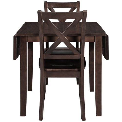 3-Piece Wood Drop Leaf Breakfast Nook Dining Table Set with 2 X-back