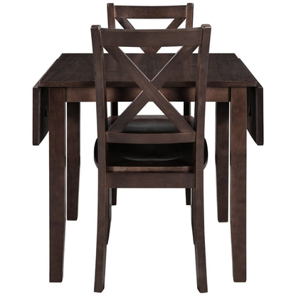 3-Piece Wood Drop Leaf Breakfast Nook Dining Table Set with 2 X-back