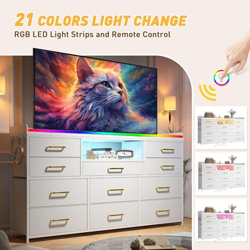 Bedroom Dresser With 11 Drawers And 60 Inch TV Stand White