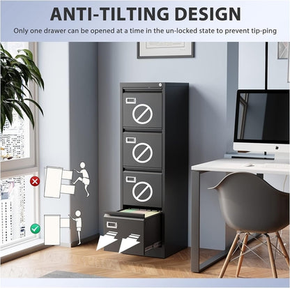 Locking 4 Drawer Vertical File Cabinet For Office Use
