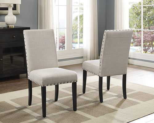 Tan Fabric Nailhead Dining Set 5 Piece Round Table