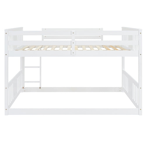Full Over Full Bunk Bed with Ladder, White
