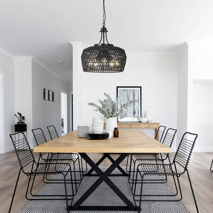 5-Light Black Rattan Chandelier Farmhouse Dining Room