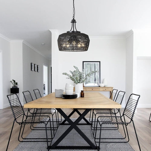 5-Light Black Rattan Chandelier Farmhouse Dining Room