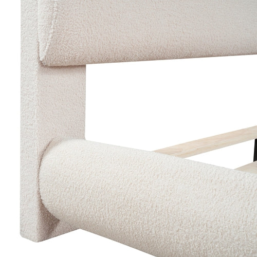 Teddy Fleece Upholstered Platform Bed with Thick Fabric, Solid Frame
