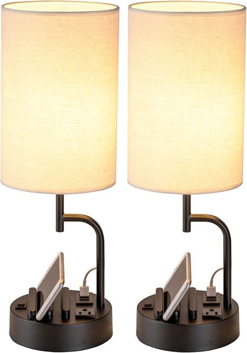 Table Lamp With 3 USB Ports And AC Outlet For Bedroom
